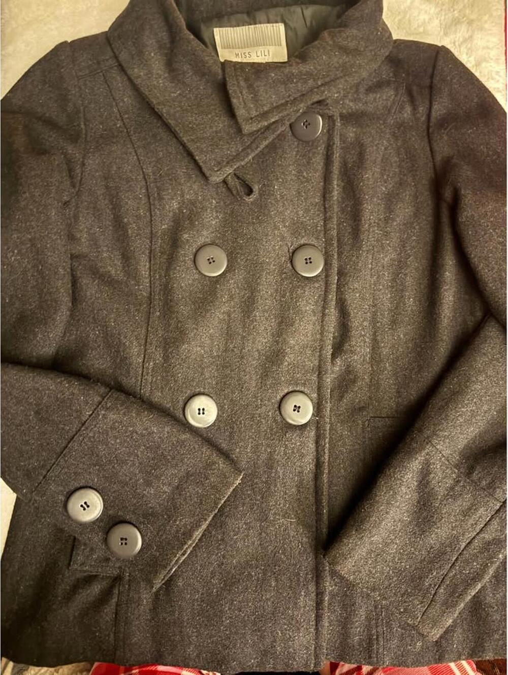 Miss Lili Women's Black Wool Blend Belted Coat Size Large, classic